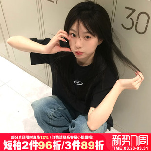 潮 新款 vibe甜酷街头原宿风小众正肩黑色纯棉短袖 t恤上衣2026夏季