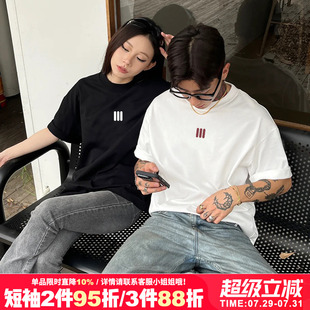 bf风宽松小众简约设计感正肩大码 纯棉黑色短袖 t恤chic情侣装 半袖