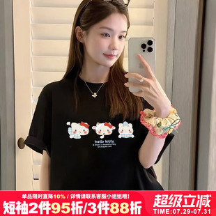 t恤女chic凯蒂猫印花半袖 oversize慵懒风盐系学院风黑色显瘦短袖
