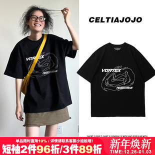 t恤情侣装 潮牌ins风慵懒风小众简约字母印花短袖 宽松夏季 2025新款