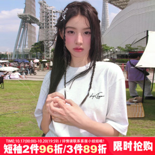 ulzzang小众复古慵懒风简约设计感字母印花灰色短袖t恤bf风情侣装