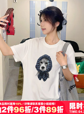 chic设计感小众狗狗印花潮牌正肩纯棉白色短袖t恤女2026夏季新款