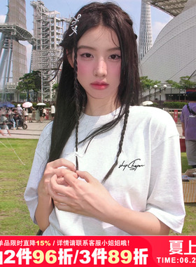 ulzzang小众复古慵懒风简约设计感字母印花灰色短袖t恤bf风情侣装