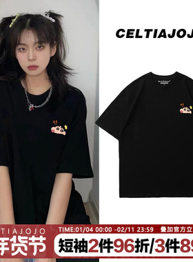 chic宽松小新卡通印花纯棉短袖t恤ulzzang别致正肩重磅半袖打底衫