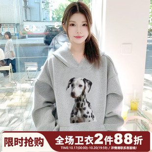 ulzzang宽松小众设计感灰色套头连帽卫衣女2026秋冬加绒帽衫外套