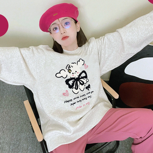 ulzzang宽松小众慵懒风狗狗印花套头圆领卫衣女秋冬加绒加厚上衣