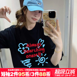 t恤女显瘦ins春夏新款 oversize慵懒风小众复古甜酷盐系黑色短袖 潮