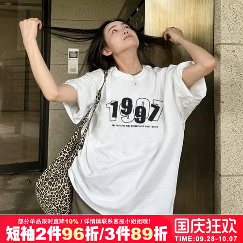 ulzzang小众简约印花白色纯棉短袖t恤bf风情侣装男女款上衣内搭夏