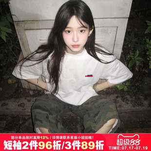 hiphop嘻哈甜酷小众设计感纯棉白色短袖t恤bf风大码男女款半袖夏