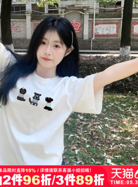 chic小个子复古狗狗印花纯棉白色短袖t恤女2026新款春夏半袖上衣