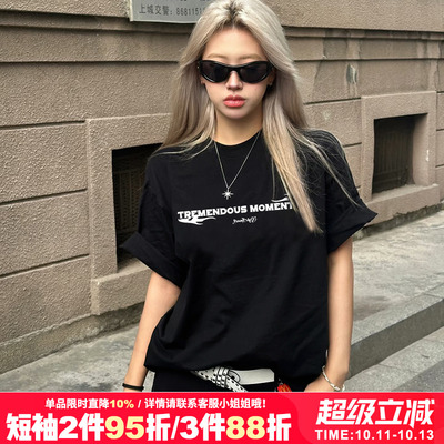 chic复古小众美式短袖t恤情侣