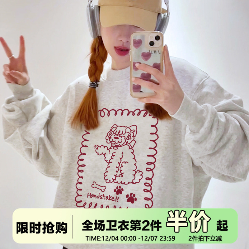 复古chic小众花灰色套头卫衣女