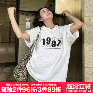 ulzzang小众简约印花白色纯棉短袖t恤bf风情侣装男女款上衣内搭夏