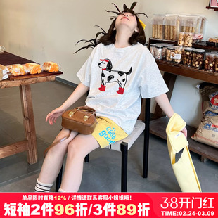 韩系ins风小个子慵懒风斑点狗印花灰色纯棉短袖t恤女2026春夏新款
