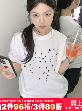 2026夏季新款小众ins韩系印花纯棉花白色短袖t恤上衣半袖休闲百搭