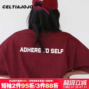 简约潮牌宽松字母印花vintage正肩美式 情侣装 短袖 t恤上衣小众夏季