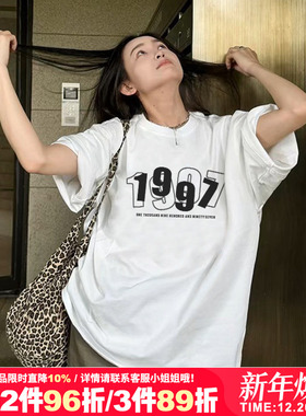 ulzzang小众简约印花白色纯棉短袖t恤bf风情侣装男女款上衣内搭夏