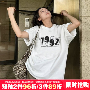 ulzzang小众简约印花白色纯棉短袖t恤bf风情侣装男女款上衣内搭夏