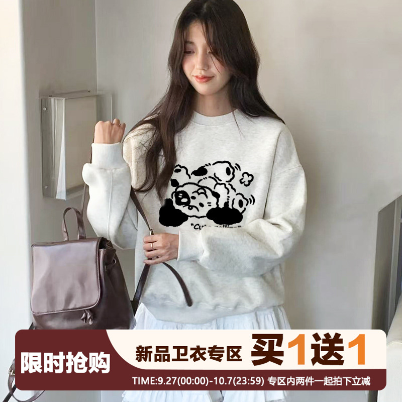 韩系ins减龄小众复古圆领卫衣女
