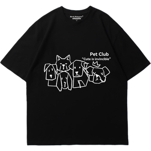 2026夏季新款ins风小众简约设计感纯棉黑色短袖t恤女oversize潮牌