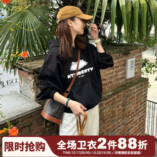 ulzzang宽松慵懒风黑色连帽卫衣女秋冬加绒加厚ins韩系外套上衣潮