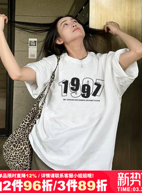 ulzzang小众简约印花白色纯棉短袖t恤bf风情侣装男女款上衣内搭夏