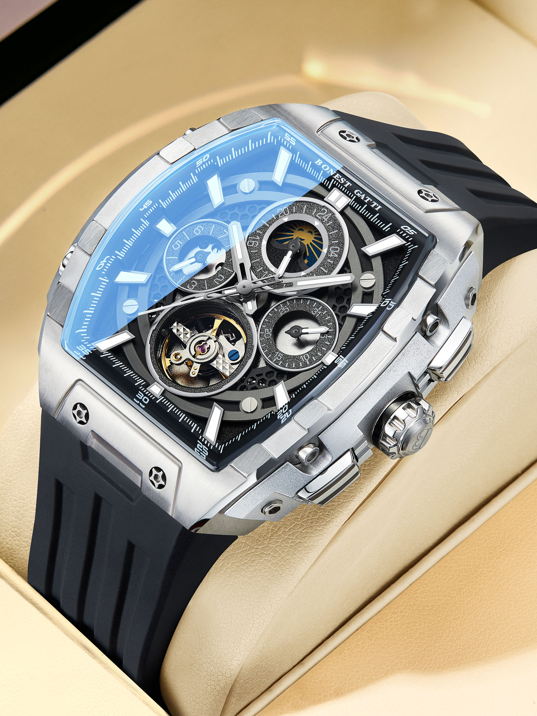 新款德国布加迪手表多功能全自动机械表潮流防水男士腕表时尚高级