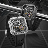 德国布加迪全自动机械表男士 手表潮流镂空运动方形腕表正品 十大