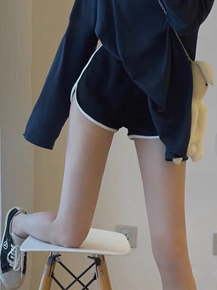 夏季女性高腰运动短裤纤细美式覆古弹力腰又高又苗条休闲a字阔腿