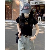 T恤女2026新款 夏季 辣妹穿搭修身 黑色正肩棉质短袖 显瘦短款 上0202r