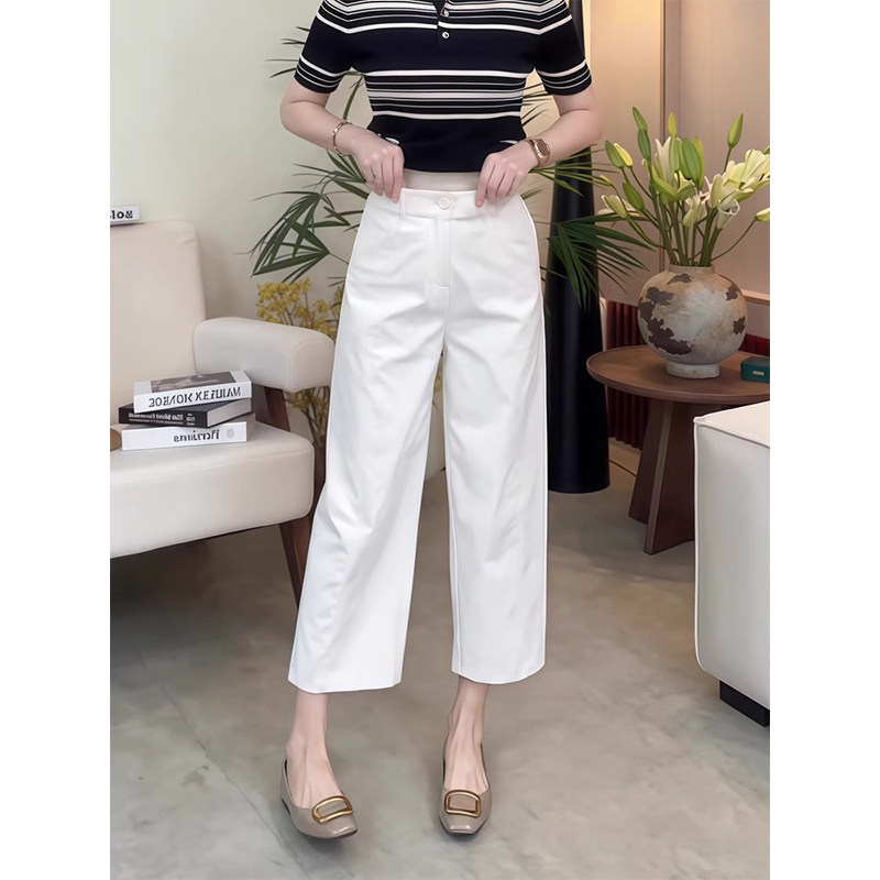 白色直筒西装裤女夏季2025新款爆款高腰梨形身材休闲九分直筒裤子