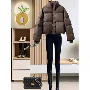 咖色立领短款棉服外套女2025春季新款宽松休闲 加厚面 面包服棉衣