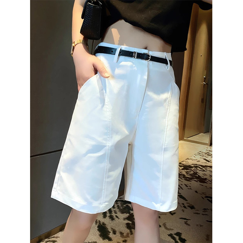 西装白色短裤女新款夏季气质宽松直筒五分裤高腰休闲 工作服阔腿