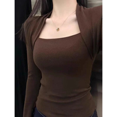 美拉德咖啡色低领打底衫 女春秋纯欲辣妹紧身显瘦内搭长袖 0109u1