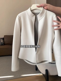 德荣秋季女式加厚立领长袖运动衫大码胖毫米保暖双拉炼开衫内上衣