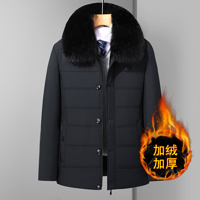 冬装男款外套冬季棉服中老年人毛领加绒棉袄防寒服爸爸驼绒棉衣