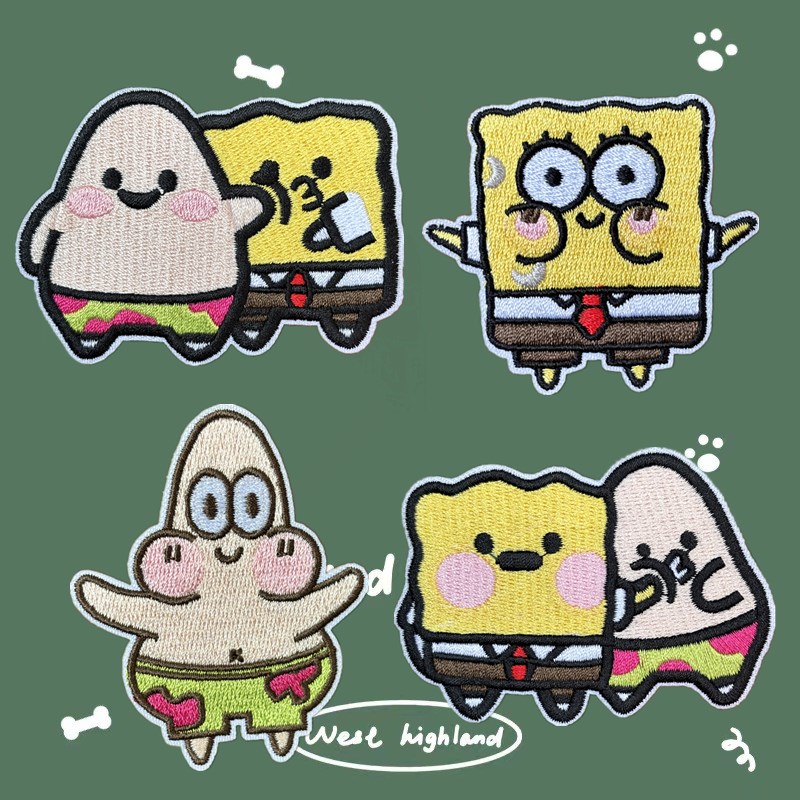 自粘款卡通海绵宝宝派大星布贴衣服包包羽绒服补丁贴diy修补贴
