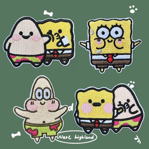 自粘款卡通海绵宝宝派大星布贴衣服包包羽绒服补丁贴diy修补贴