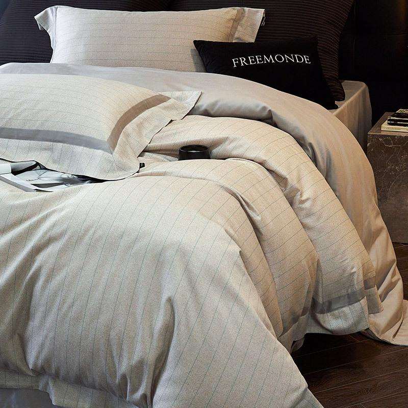 100S超细旦莱赛尔棉磨毛床上四件套秋冬条纹宽边被套床单床上用品
