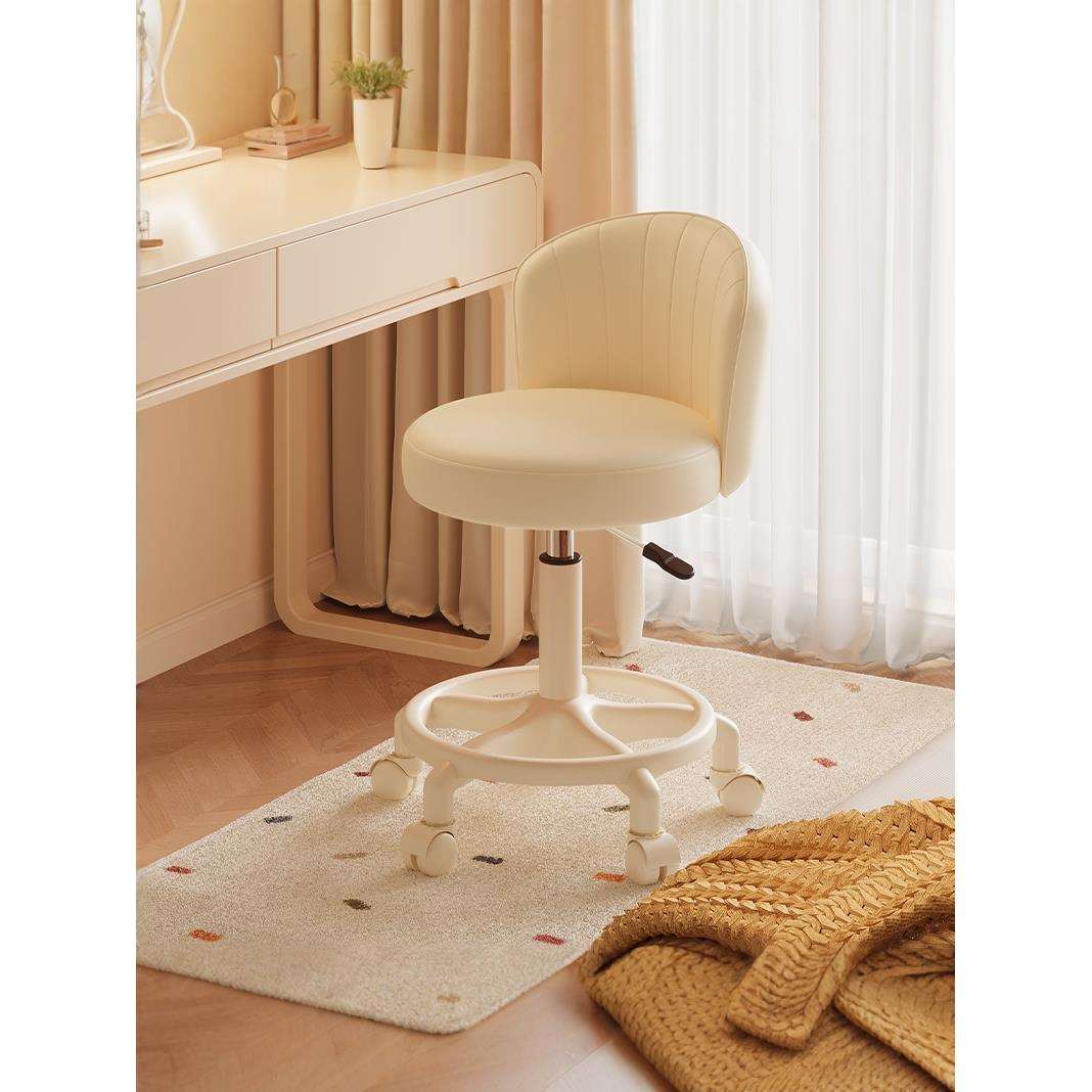 奶油风化妆椅梳妆台坐凳女生卧室家用靠背升降转椅美甲凳滑轮凳子