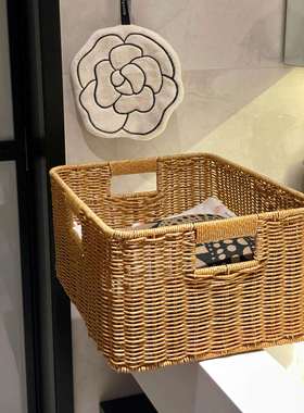 编织收纳筐浴室洗手台下收纳篮脏衣篓水槽杂物藤编