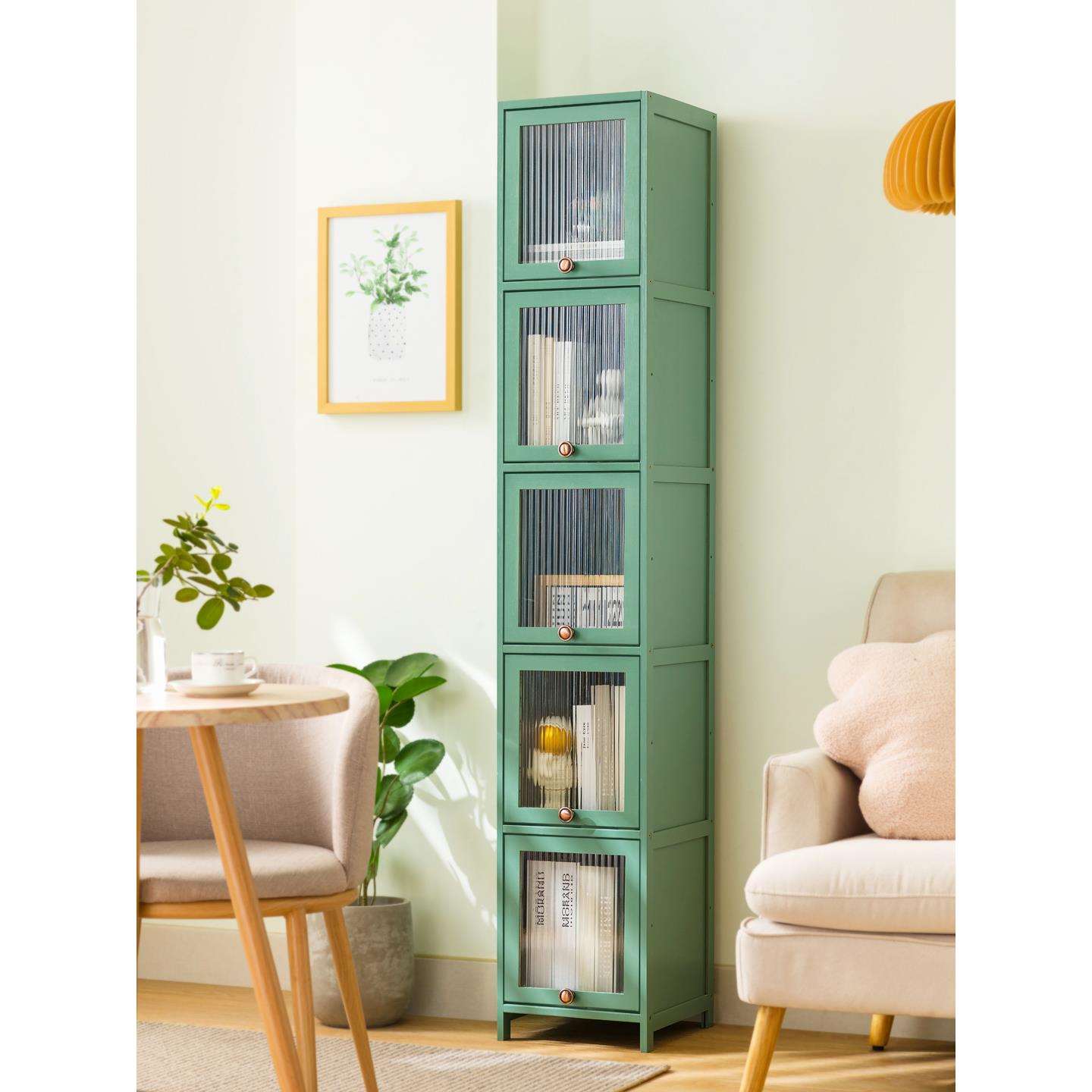 书架落地简易家用小型卧室客厅带门柜子窄缝小书柜转角收纳置物架