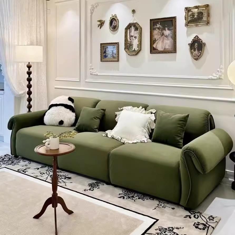 美式复古三人位布艺沙发法式诧寂客厅小户型直排设计师墨绿色沙发