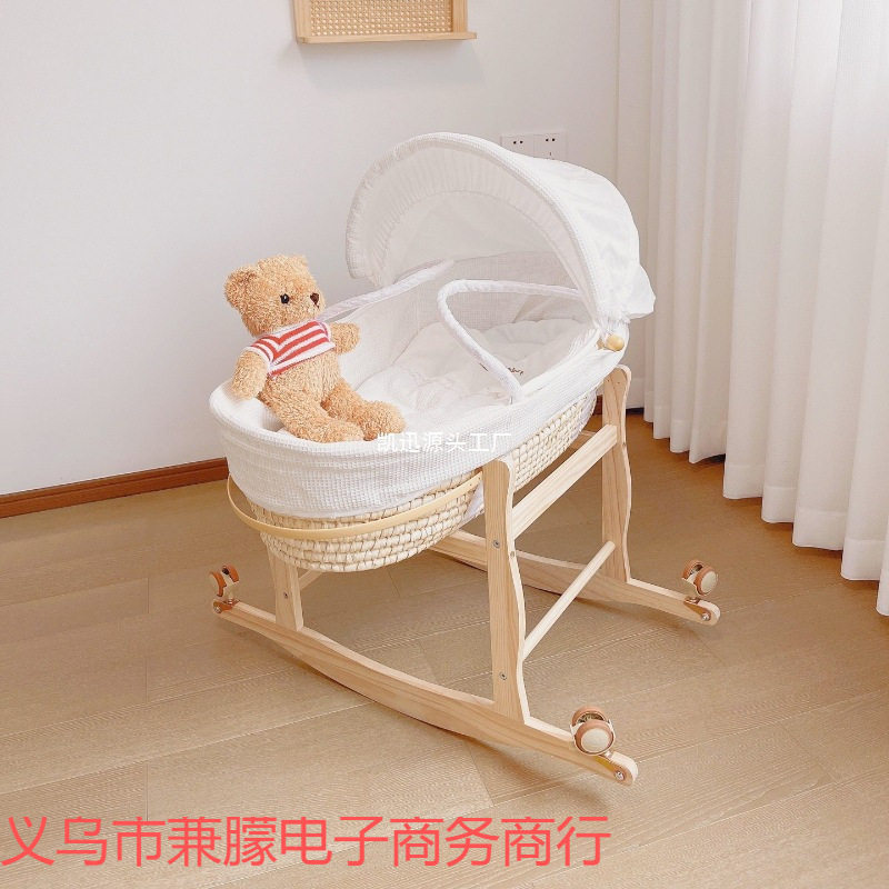 婴儿摇篮篮便携提篮手工编织婴儿手提篮床中床田园躺椅小睡新生儿