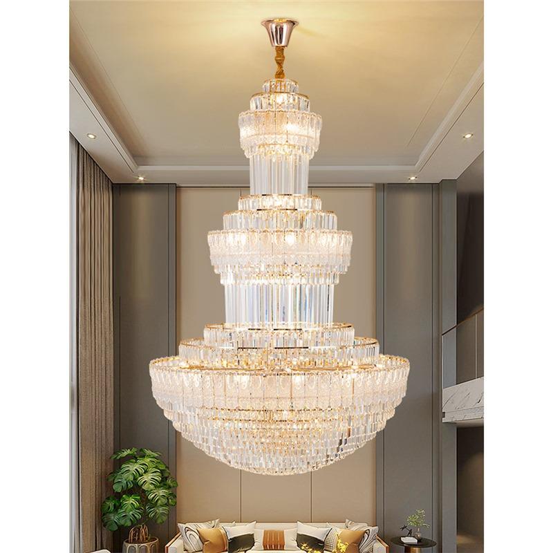 2024年新款复式楼大吊灯轻奢现代水晶大厅灯具别墅挑空挑高客厅灯
