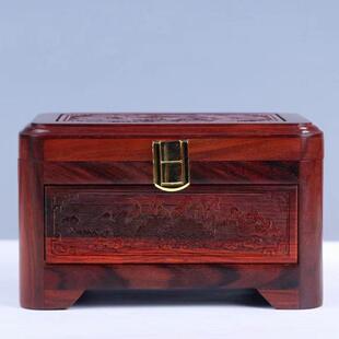 大红酸枝中式实木首饰盒收纳盒家用复古带锁珠宝饰品盒百宝箱