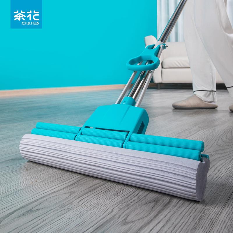 茶花海绵滚轮拖把免手洗家用拖地神器胶棉吸水地拖大号