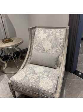 9W美式轻奢单人高背沙发椅art实木家具莫里印象复古绣花休闲老虎