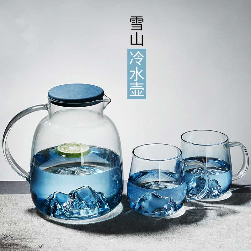 渐变蓝色玻璃冷水壶 高硼硅凉水壶 家用大容量果汁壶办公室扎壶