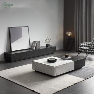 意式极简家用客厅小户型大小圆形岩板茶几桌轻奢钢化玻璃边几组合